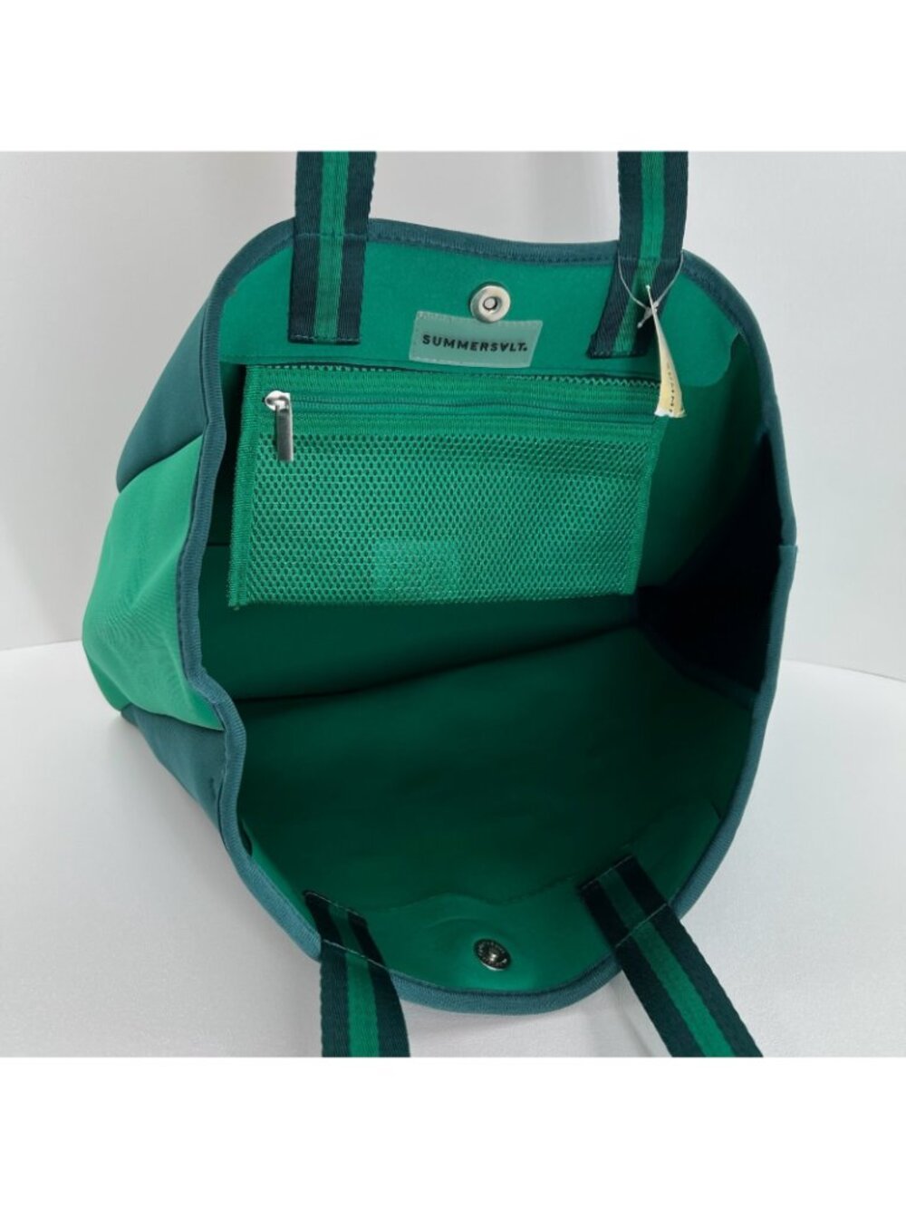 Summersalt Neoprene Tote Bag Large Beach Travel Gym Mesh Pocket Colorblock Green - Picture 8 of 11